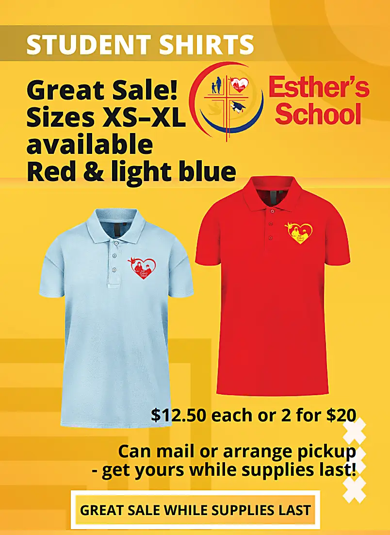 Esther's School End-of-Year T-Shirt Offer flyer